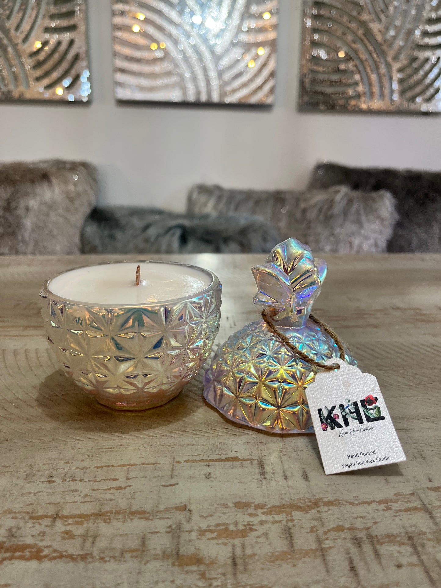 Iridescent Silver Piña Candle