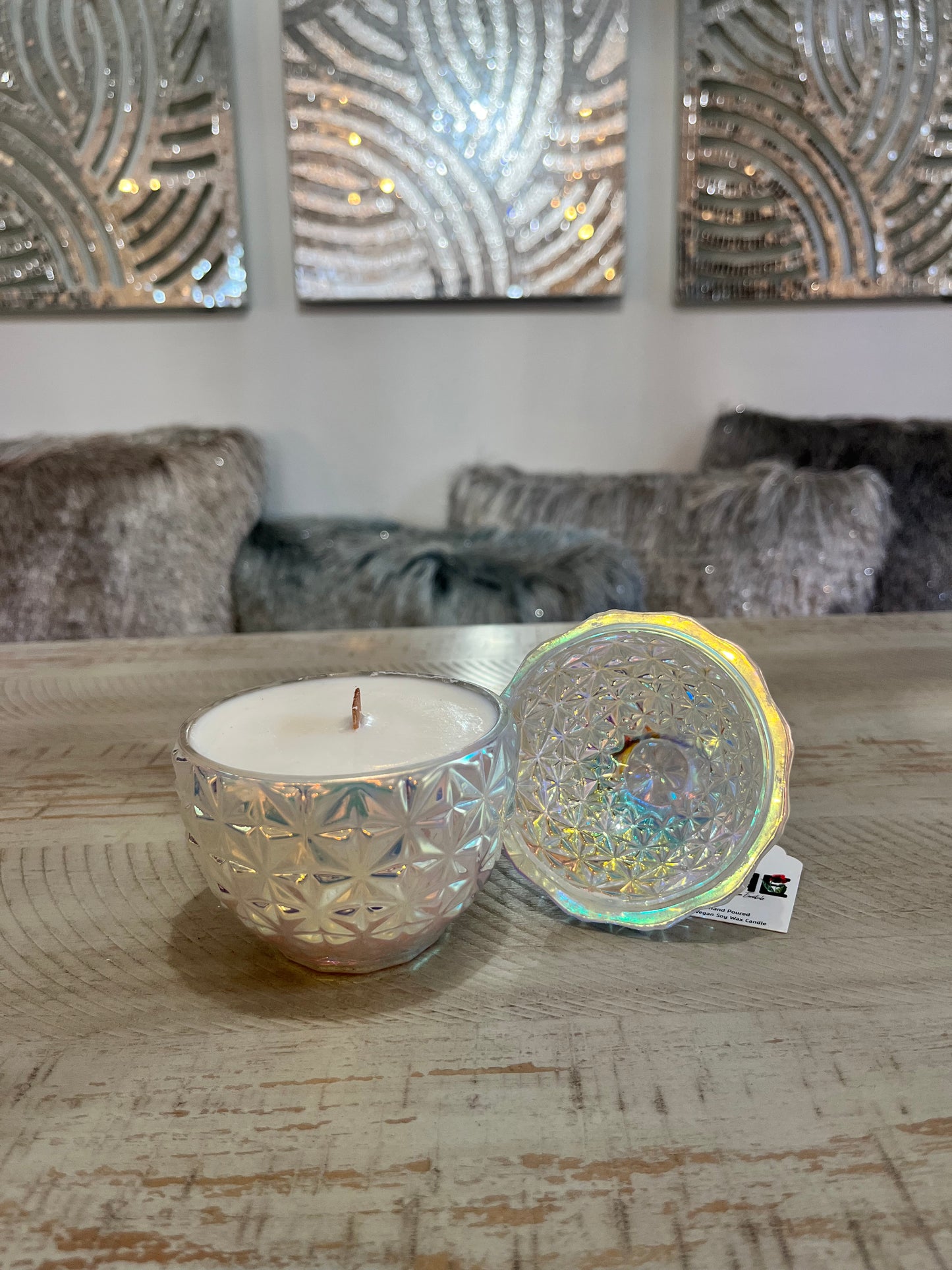 Iridescent Silver Piña Candle